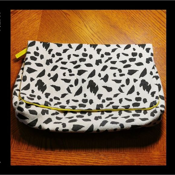 Creme and Black Animal Print Makeup Travel Bag with Neon Yellow Interior - Picture 1 of 11